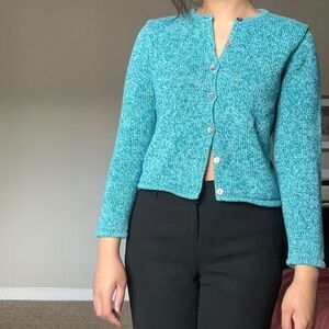 L.L.Bean Women's Blue and Green Cardigan